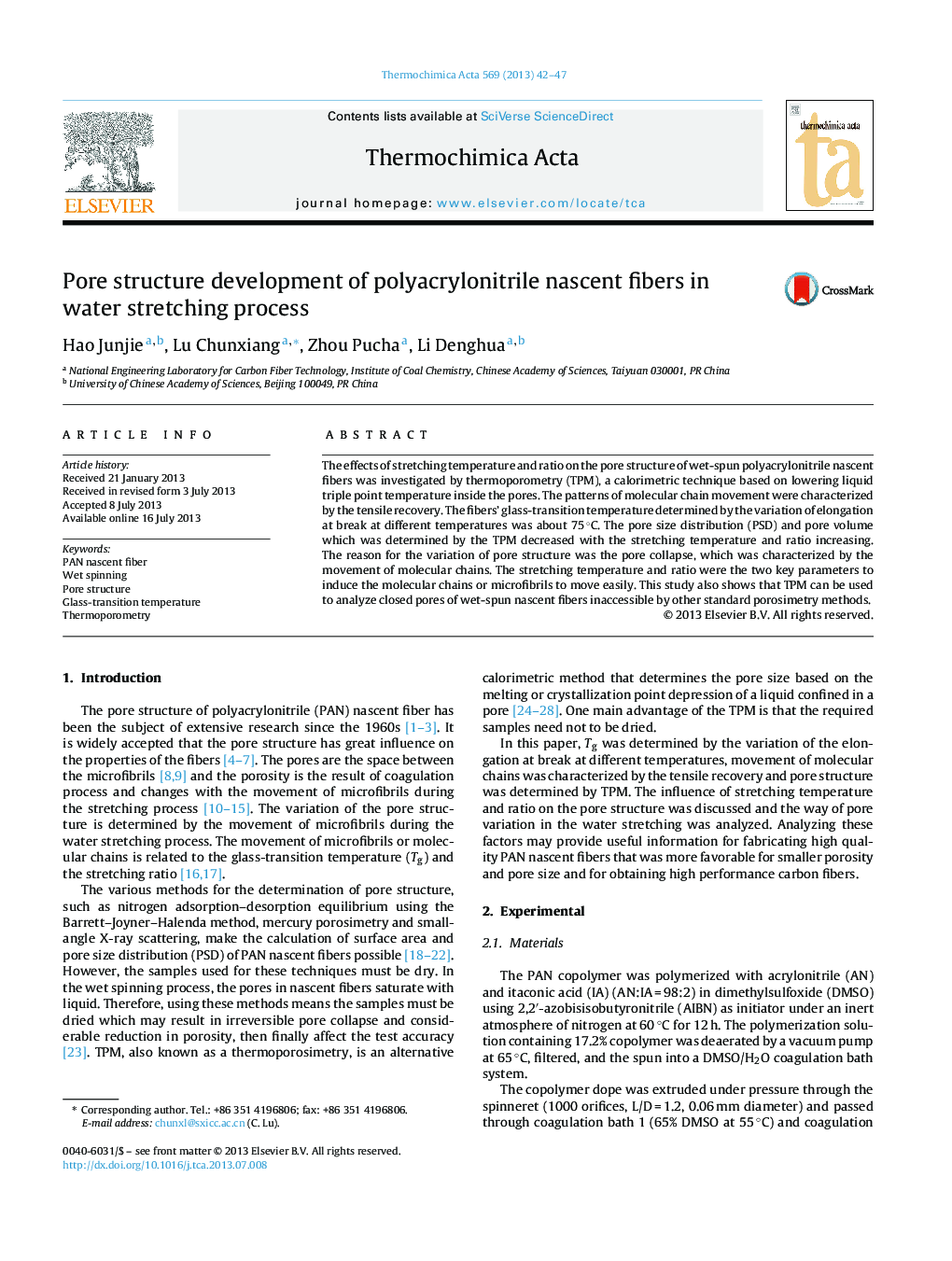 Pore structure development of polyacrylonitrile nascent fibers in water stretching process