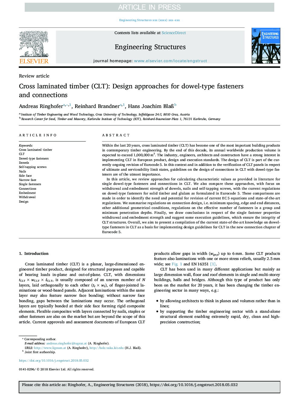 Cross laminated timber (CLT): Design approaches for dowel-type fasteners and connections