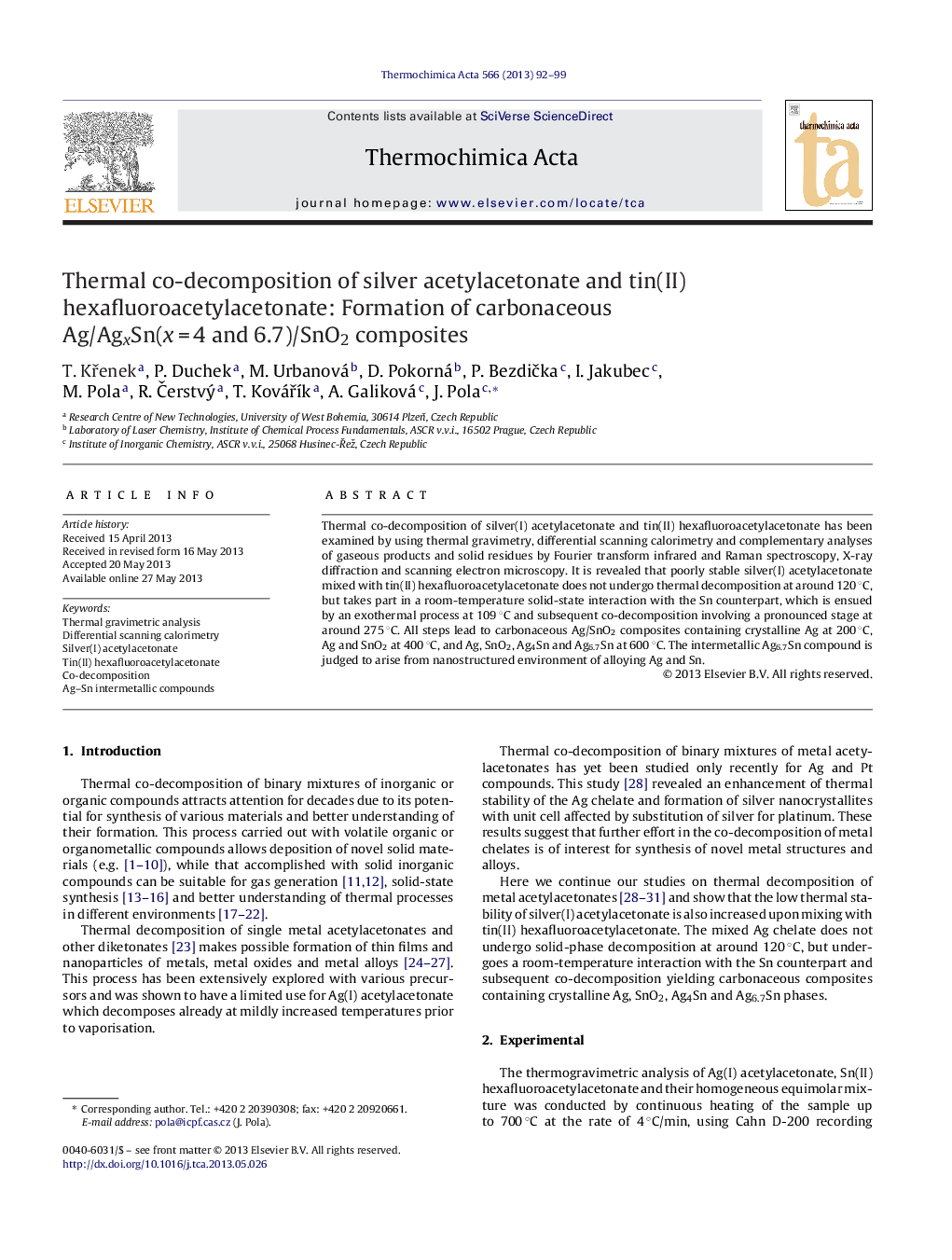 Thermal co-decomposition of silver acetylacetonate and tin(II) hexafluoroacetylacetonate: Formation of carbonaceous Ag/AgxSn(x = 4 and 6.7)/SnO2 composites