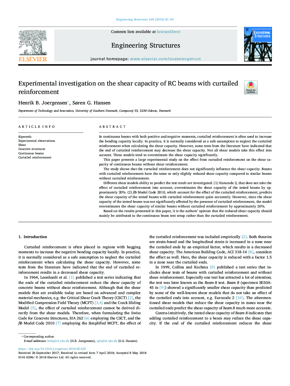 Experimental investigation on the shear capacity of RC beams with curtailed reinforcement