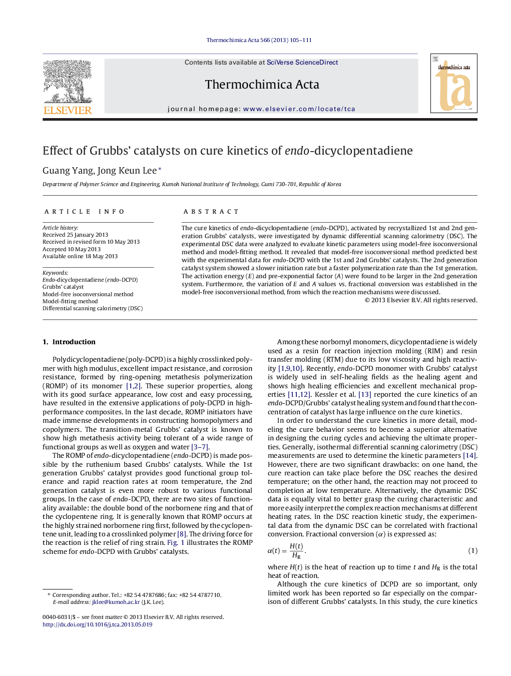 Effect of Grubbs' catalysts on cure kinetics of endo-dicyclopentadiene