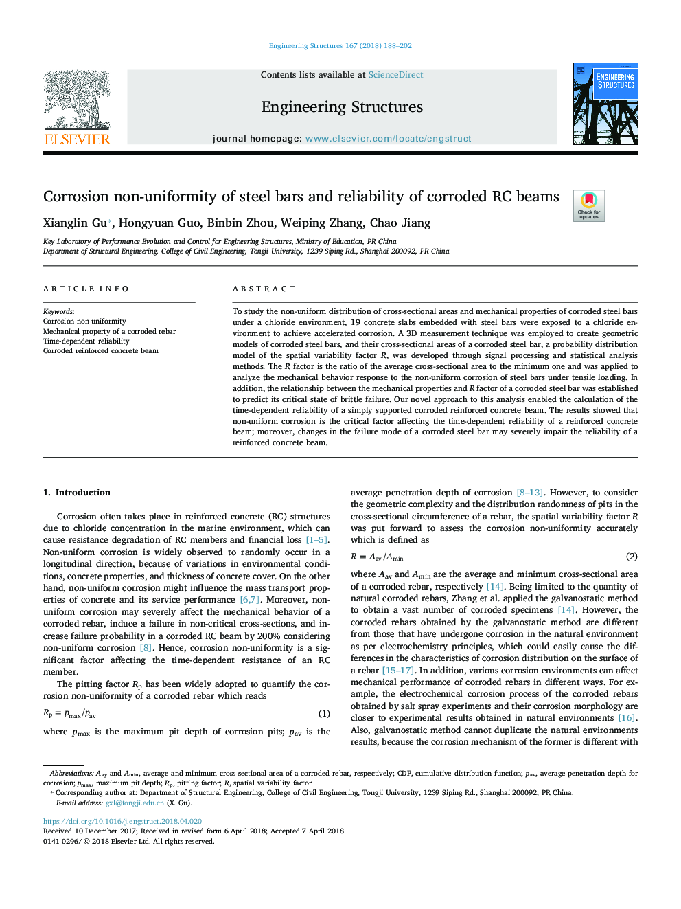 Corrosion non-uniformity of steel bars and reliability of corroded RC beams