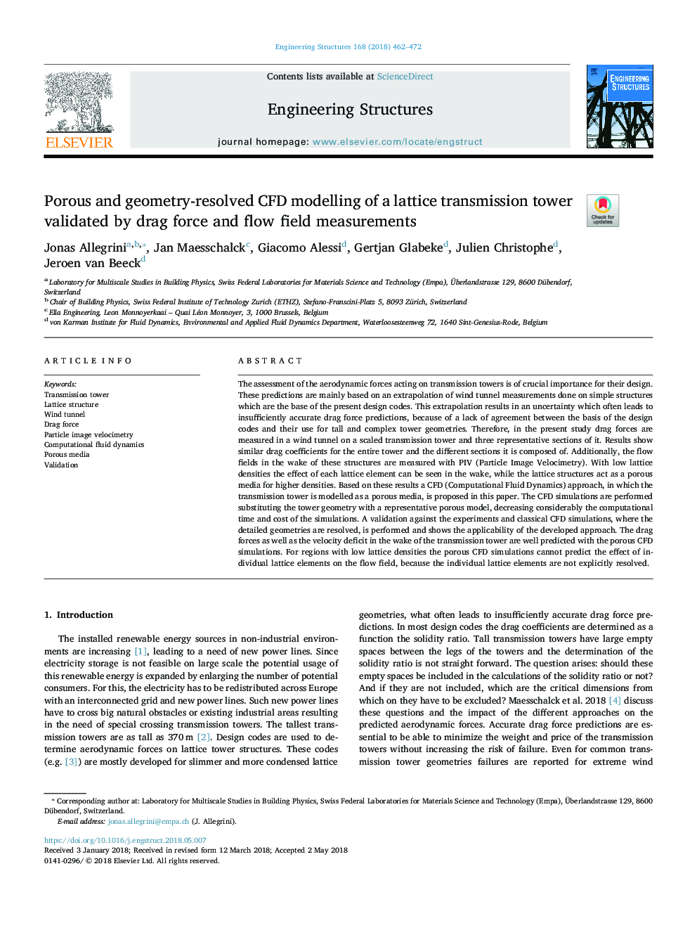 Porous and geometry-resolved CFD modelling of a lattice transmission tower validated by drag force and flow field measurements