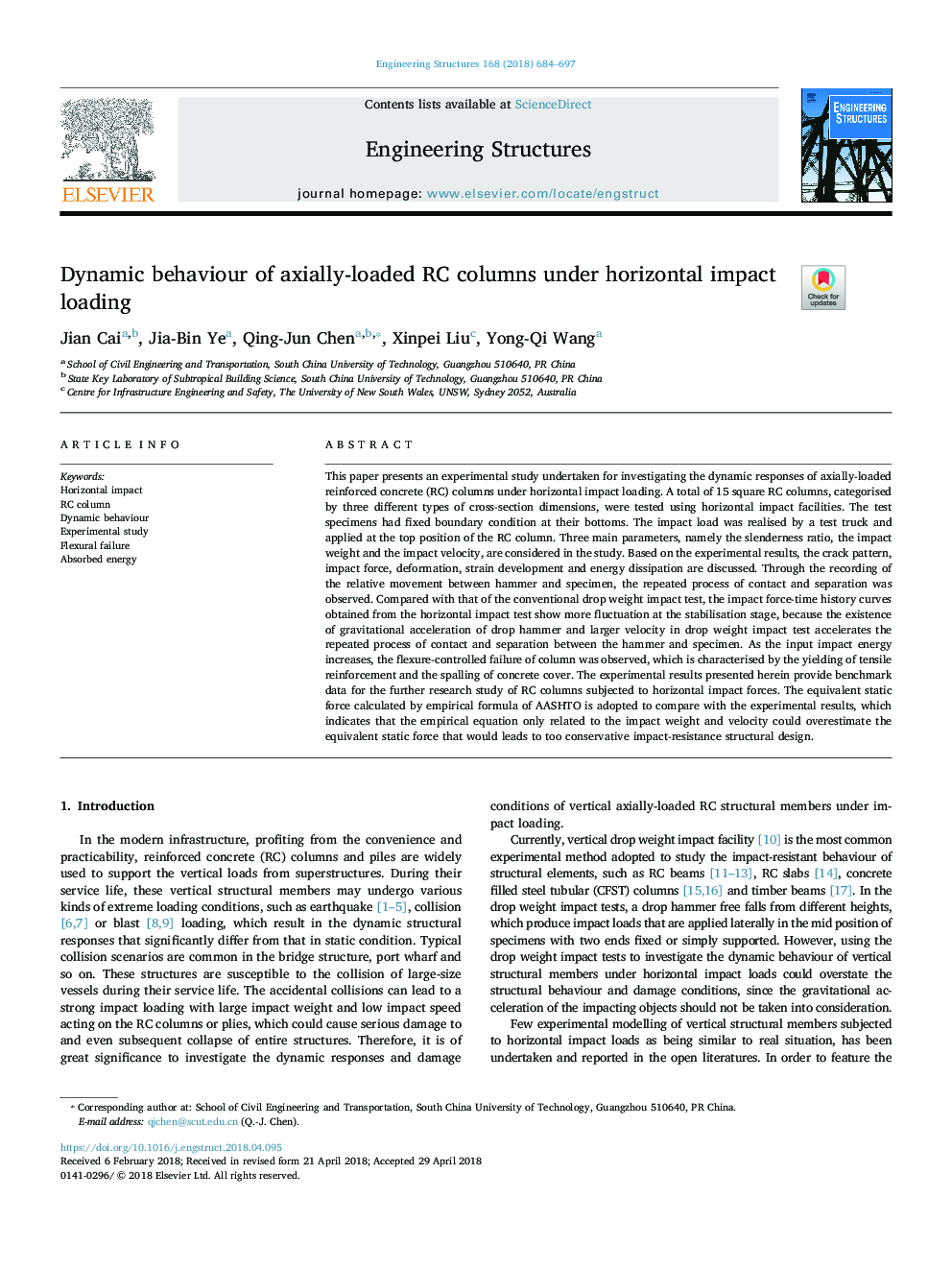 Dynamic behaviour of axially-loaded RC columns under horizontal impact loading