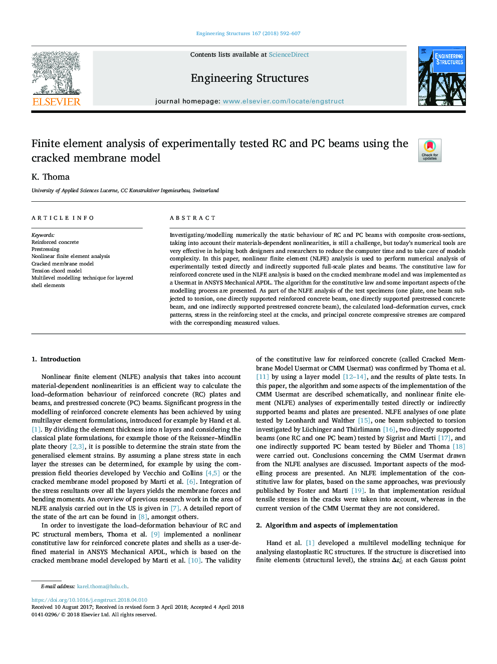 Finite element analysis of experimentally tested RC and PC beams using the cracked membrane model