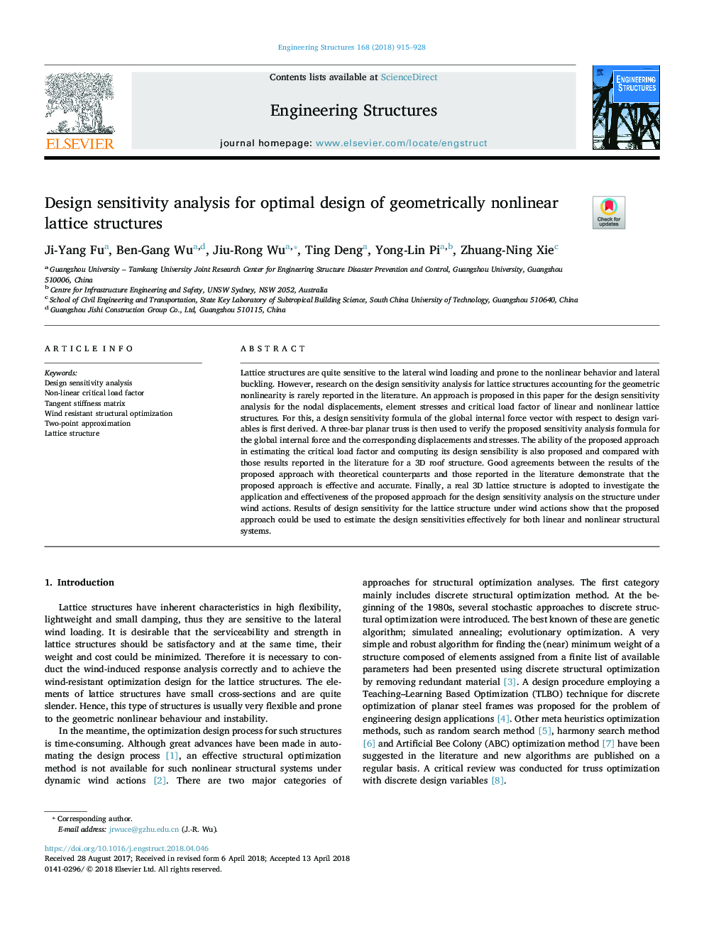 Design sensitivity analysis for optimal design of geometrically nonlinear lattice structures