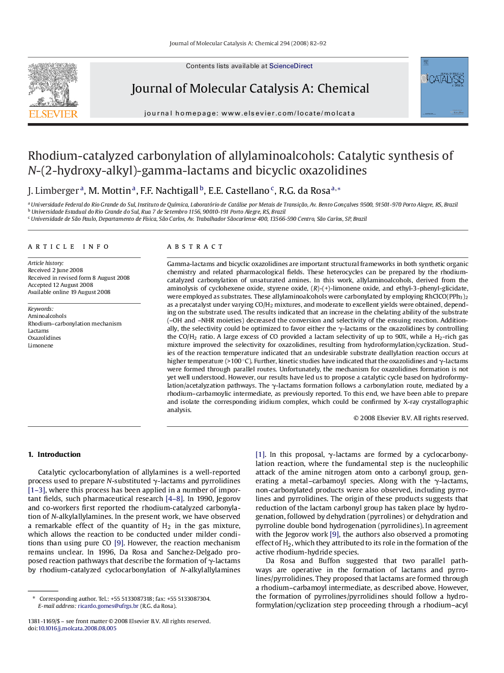 Rhodium-catalyzed carbonylation of allylaminoalcohols: Catalytic synthesis of N-(2-hydroxy-alkyl)-gamma-lactams and bicyclic oxazolidines