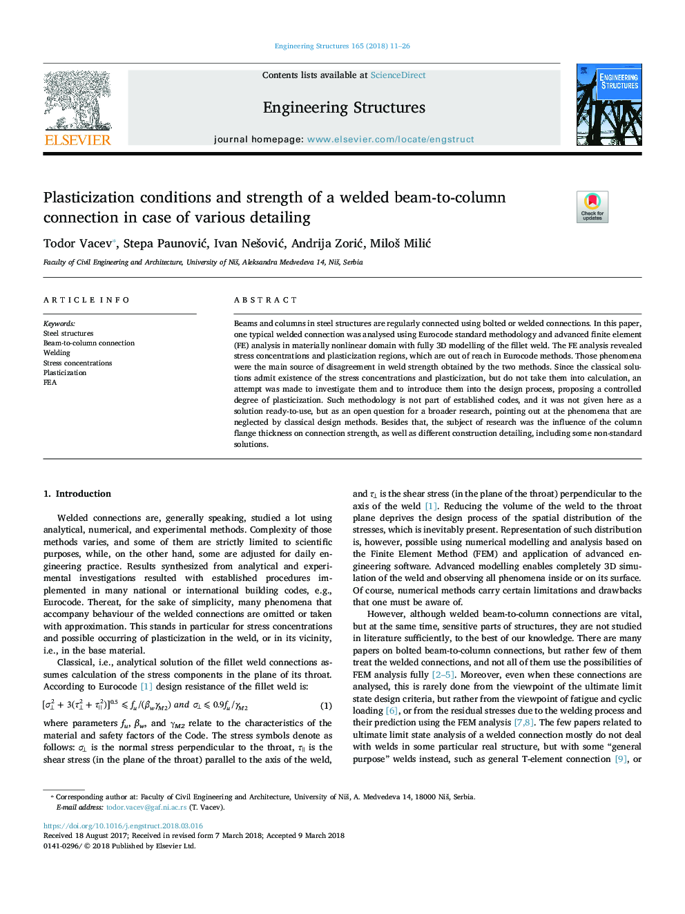 Plasticization conditions and strength of a welded beam-to-column connection in case of various detailing