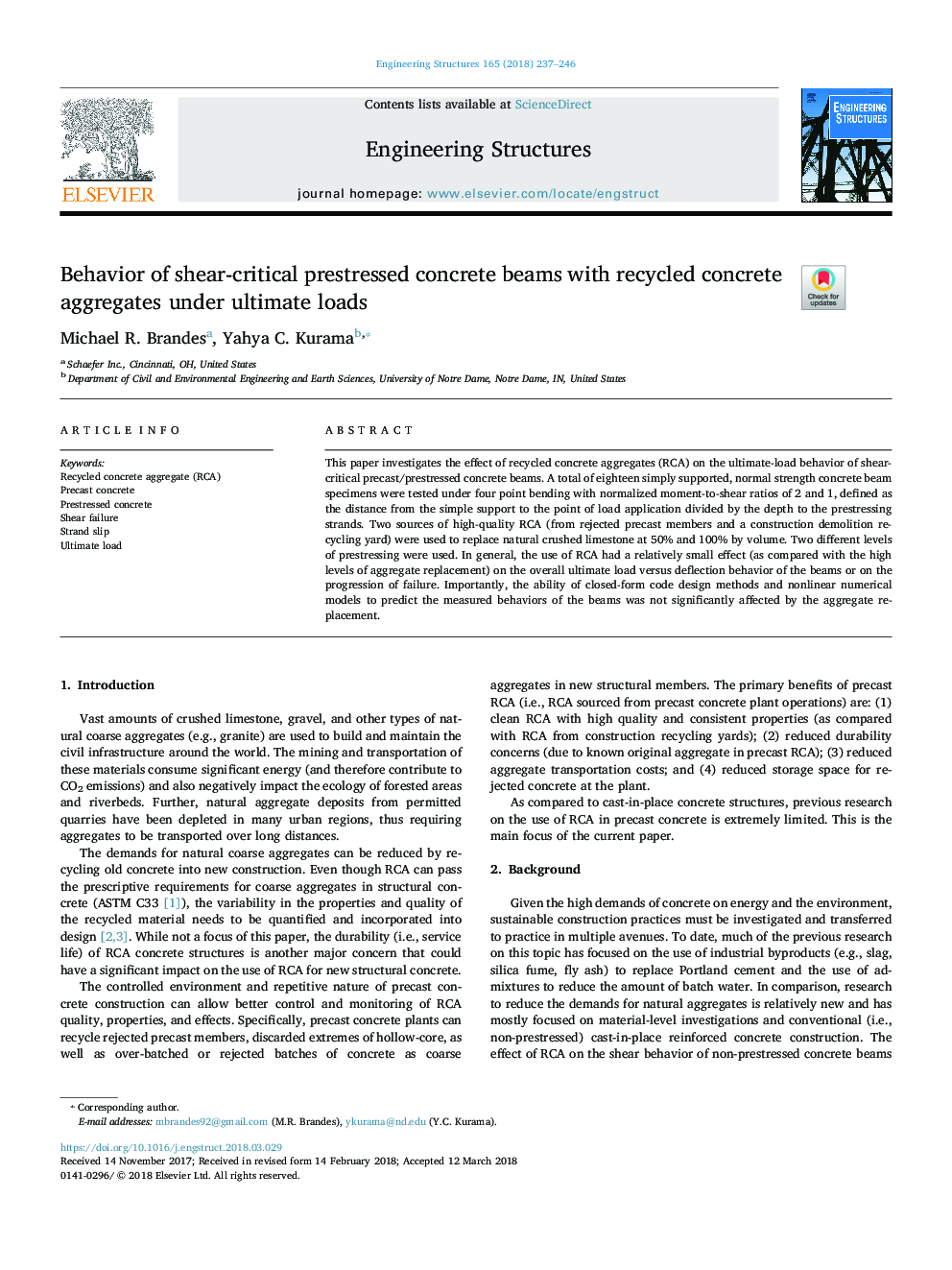 Behavior of shear-critical prestressed concrete beams with recycled concrete aggregates under ultimate loads