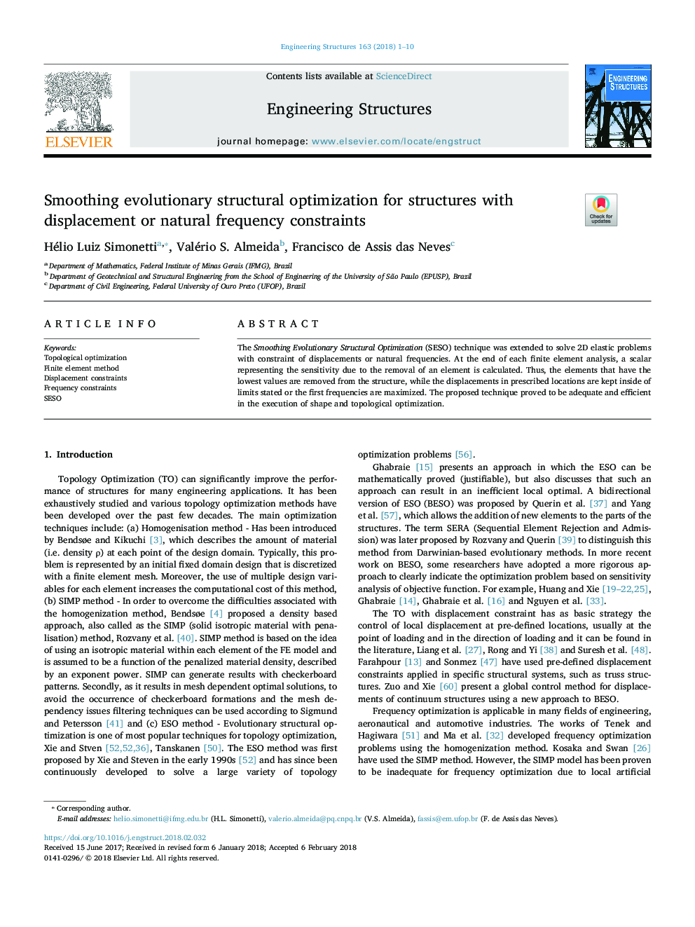 Smoothing evolutionary structural optimization for structures with displacement or natural frequency constraints