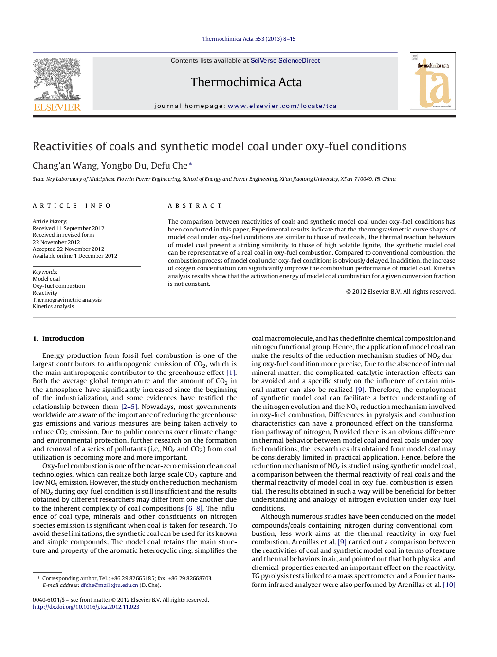 Reactivities of coals and synthetic model coal under oxy-fuel conditions