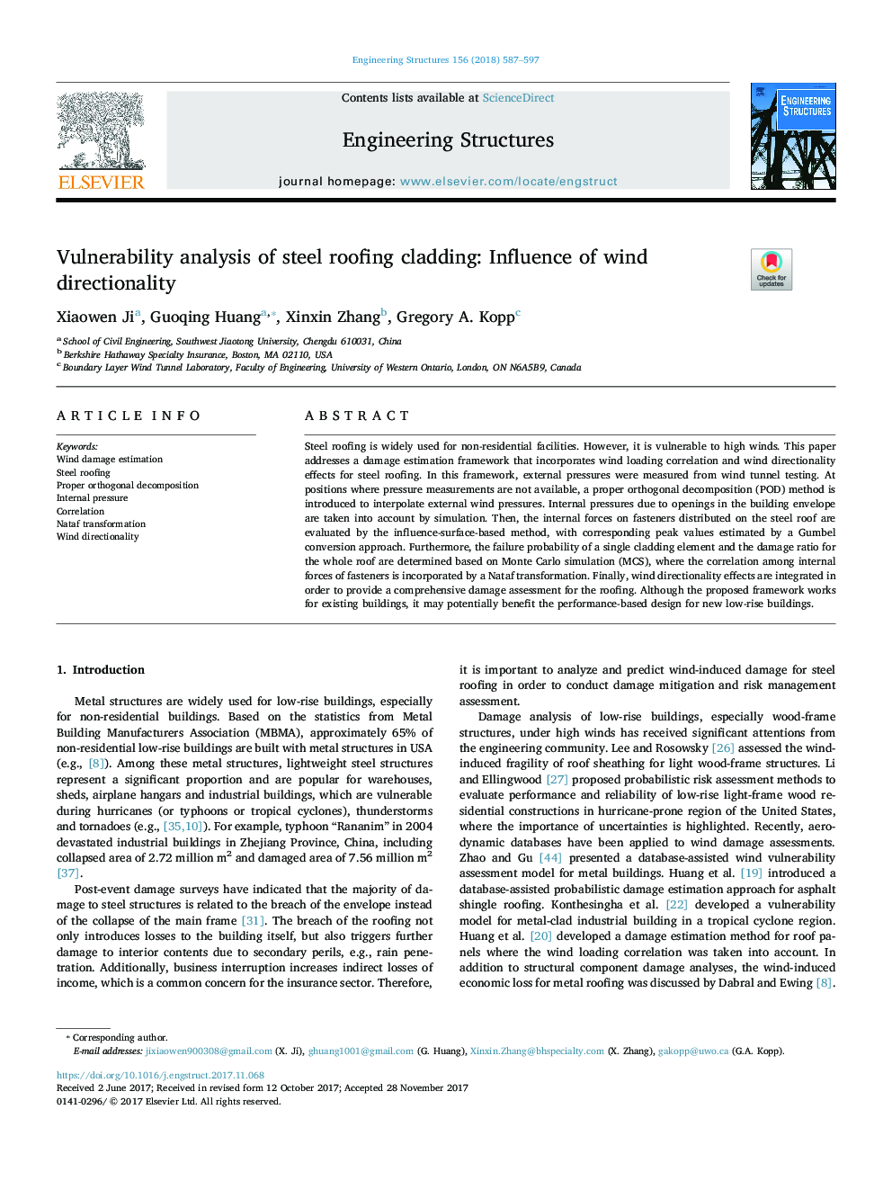 Vulnerability analysis of steel roofing cladding: Influence of wind directionality