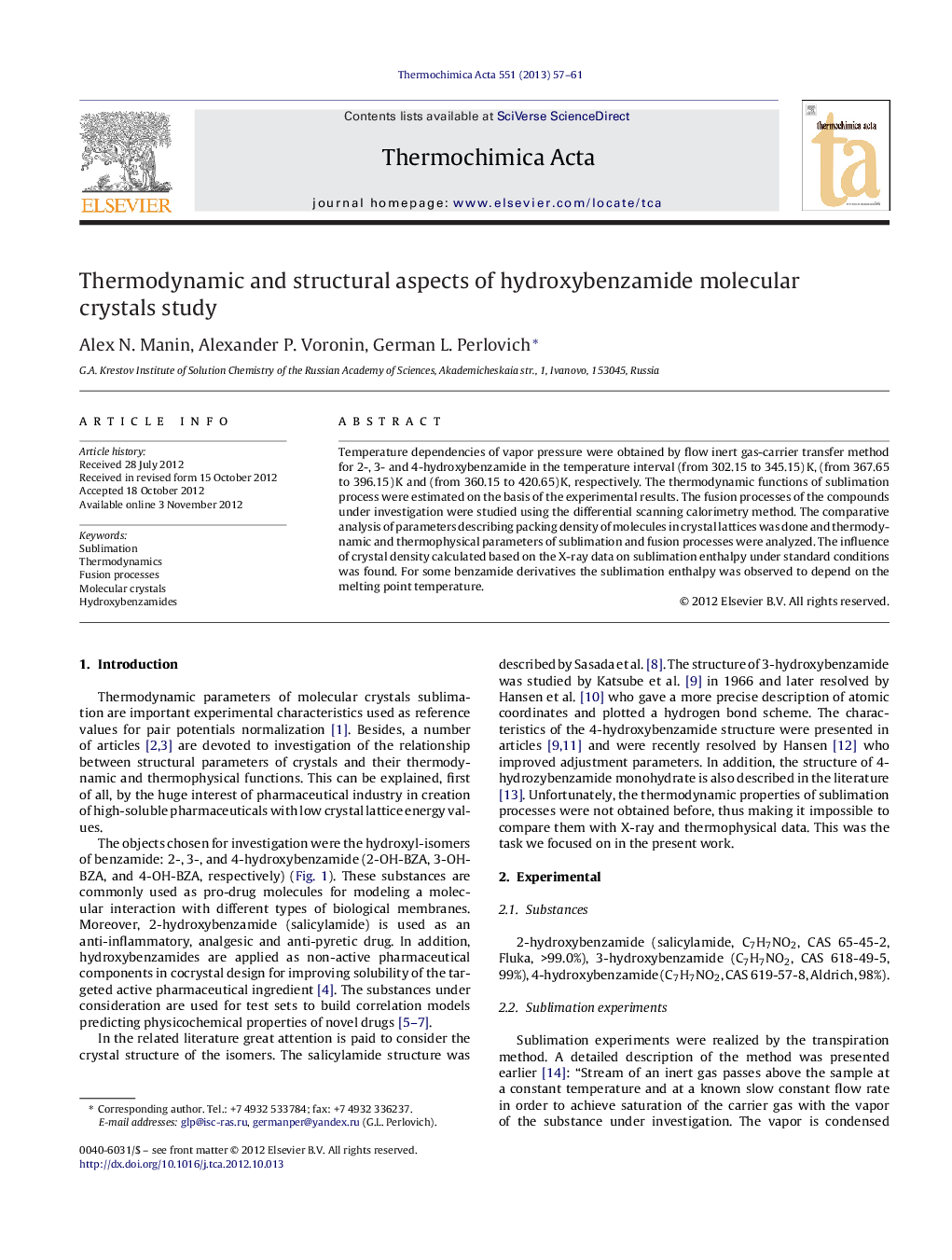 Thermodynamic and structural aspects of hydroxybenzamide molecular crystals study