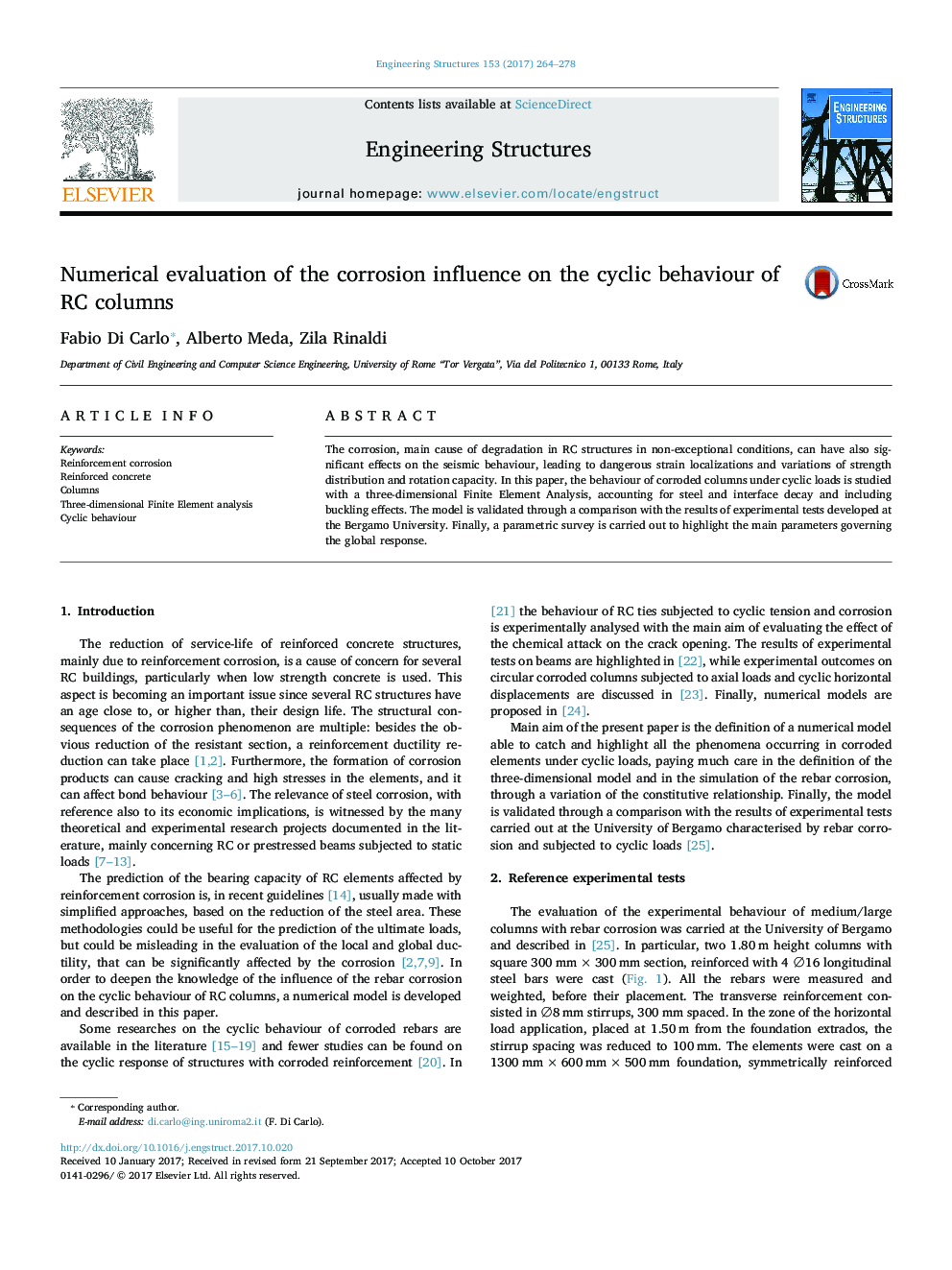 Numerical evaluation of the corrosion influence on the cyclic behaviour of RC columns