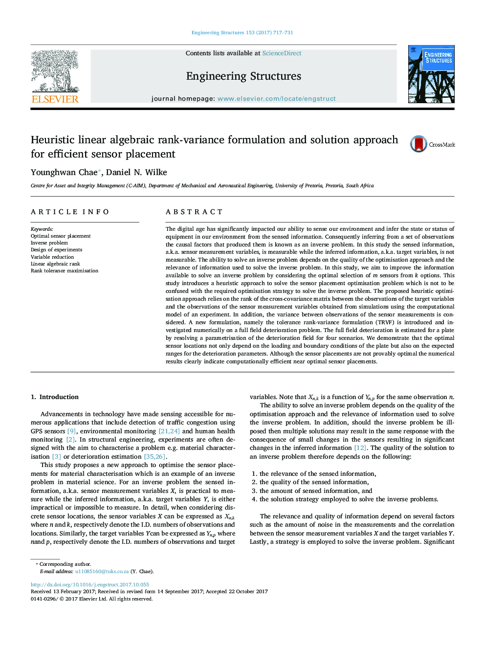 Heuristic linear algebraic rank-variance formulation and solution approach for efficient sensor placement