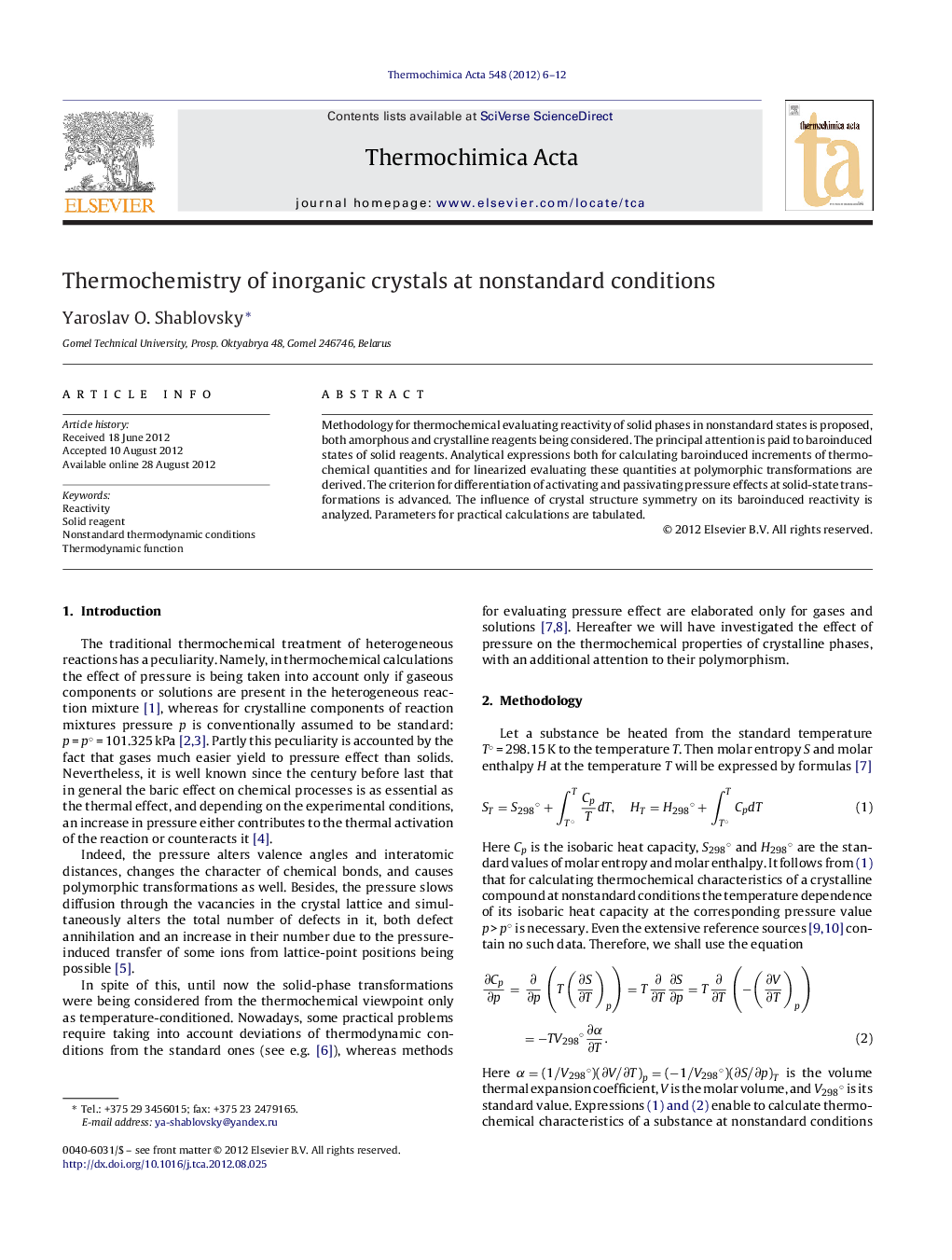 Thermochemistry of inorganic crystals at nonstandard conditions