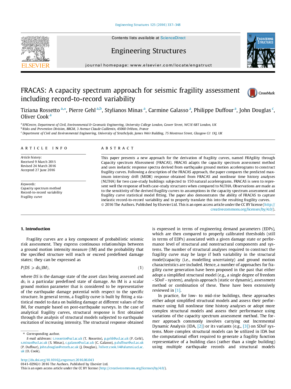 FRACAS: A capacity spectrum approach for seismic fragility assessment including record-to-record variability