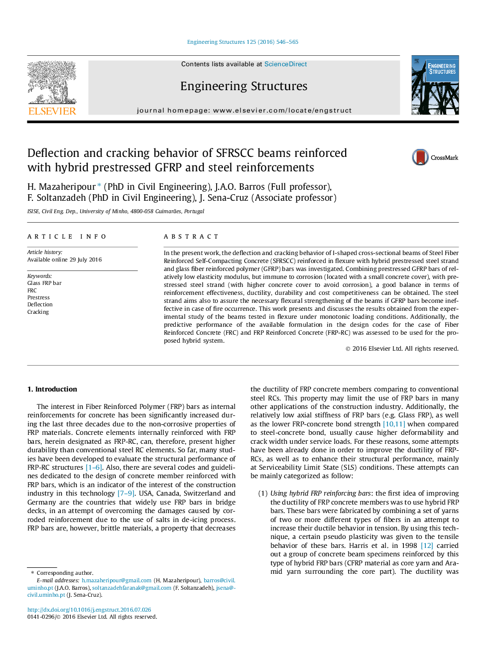 Deflection and cracking behavior of SFRSCC beams reinforced with hybrid prestressed GFRP and steel reinforcements