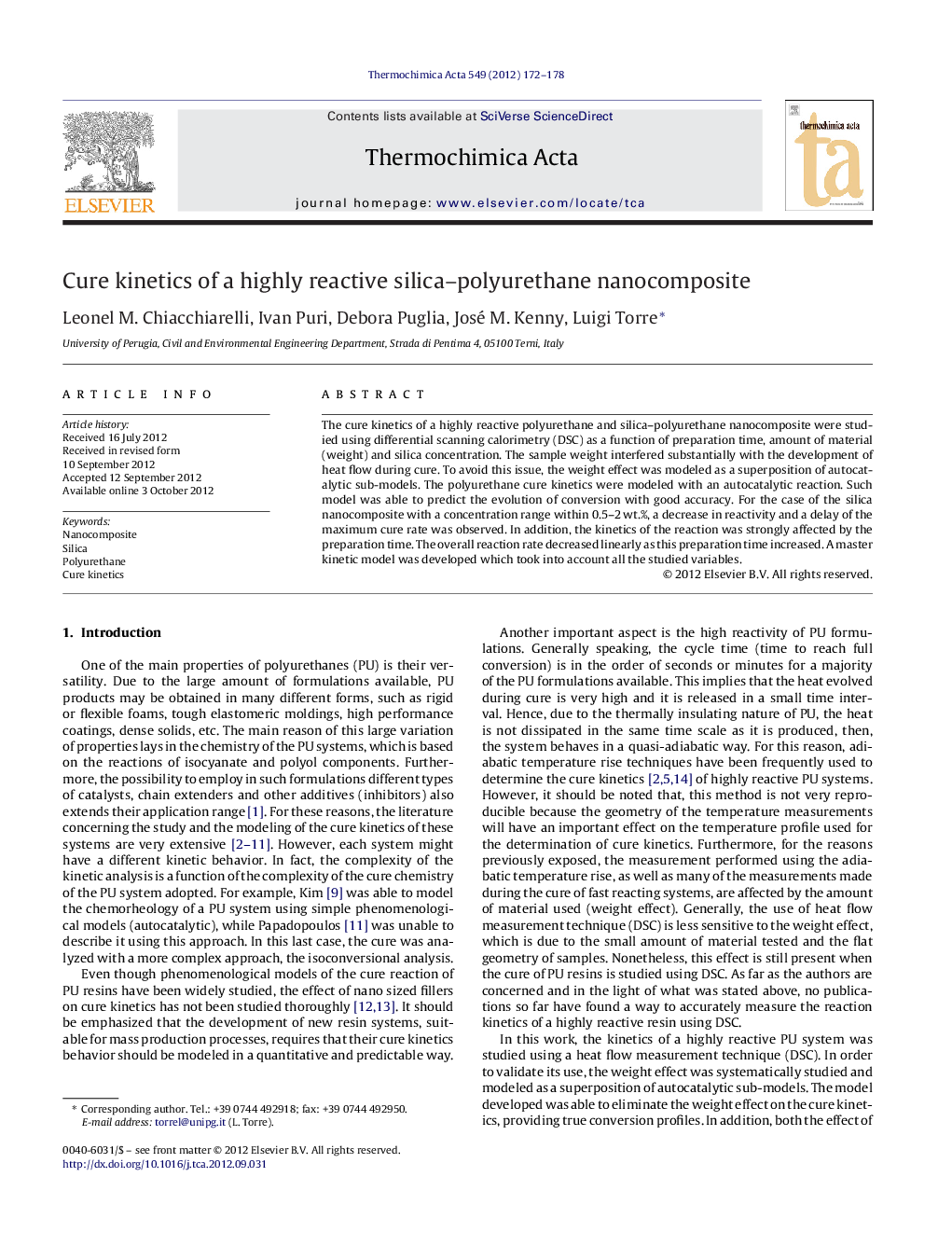 Cure kinetics of a highly reactive silica–polyurethane nanocomposite