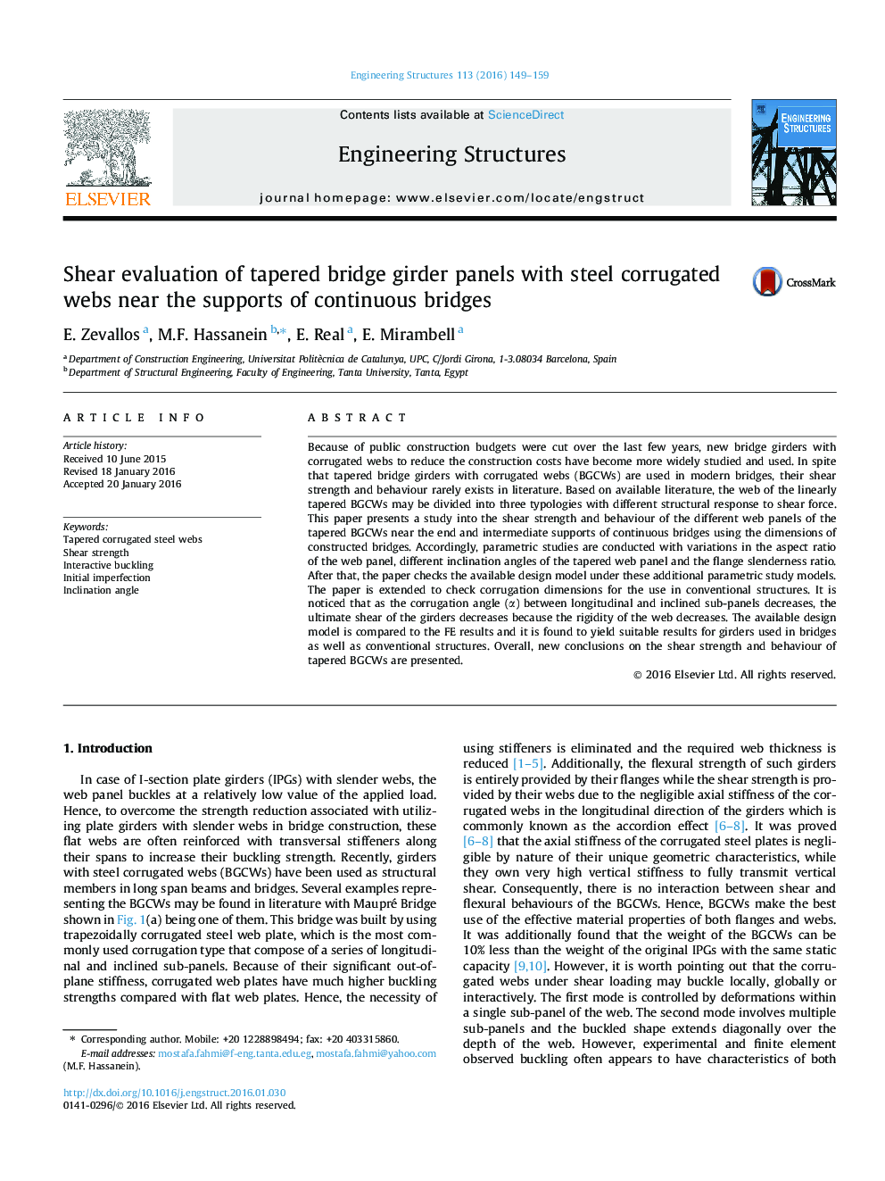 Shear evaluation of tapered bridge girder panels with steel corrugated webs near the supports of continuous bridges