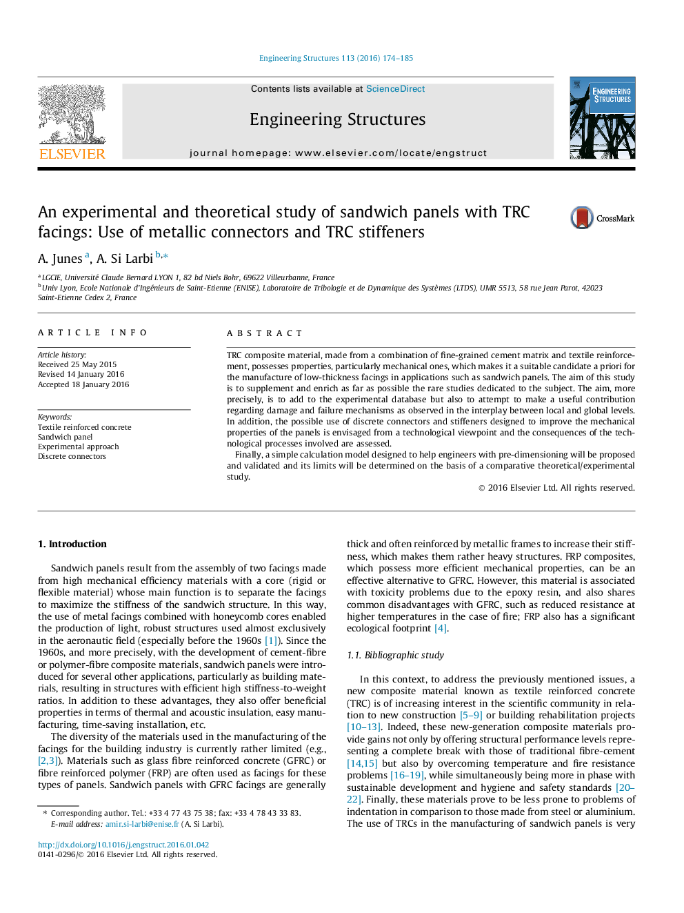 An experimental and theoretical study of sandwich panels with TRC facings: Use of metallic connectors and TRC stiffeners