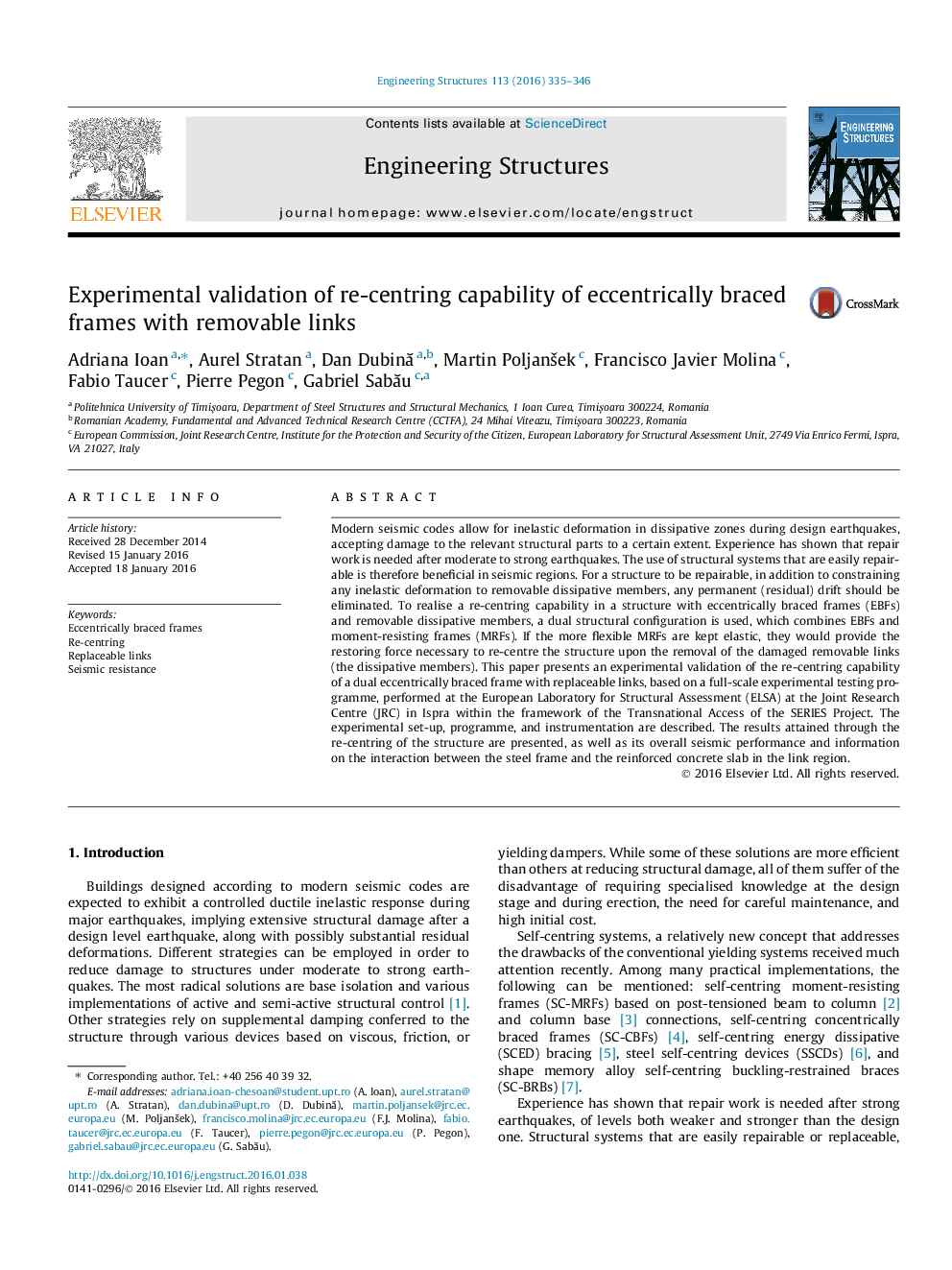 Experimental validation of re-centring capability of eccentrically braced frames with removable links