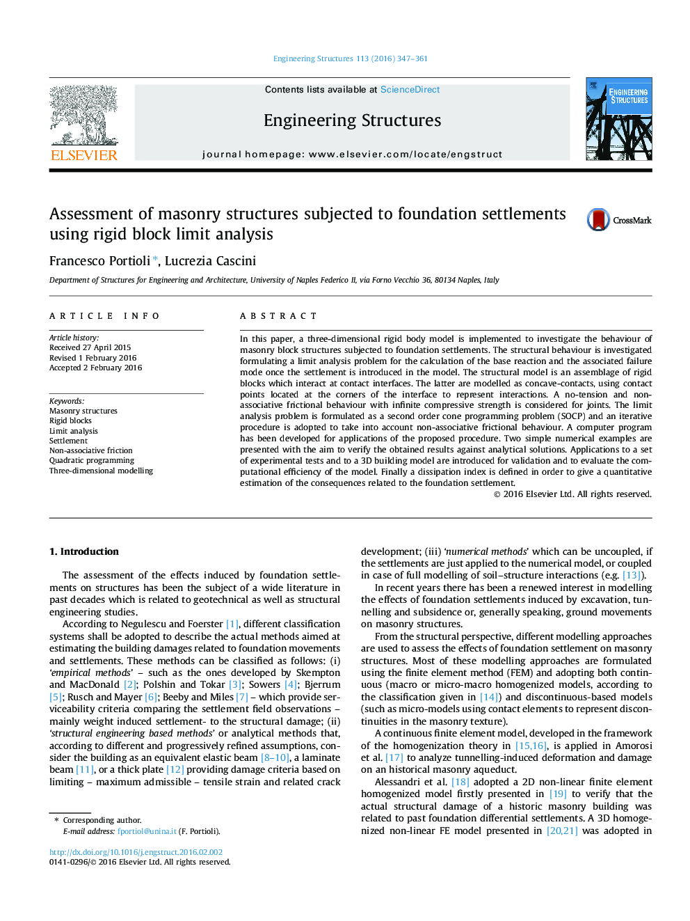 Assessment of masonry structures subjected to foundation settlements using rigid block limit analysis