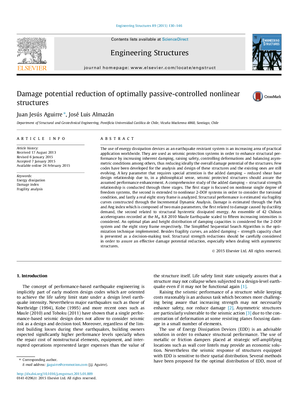 Damage potential reduction of optimally passive-controlled nonlinear structures