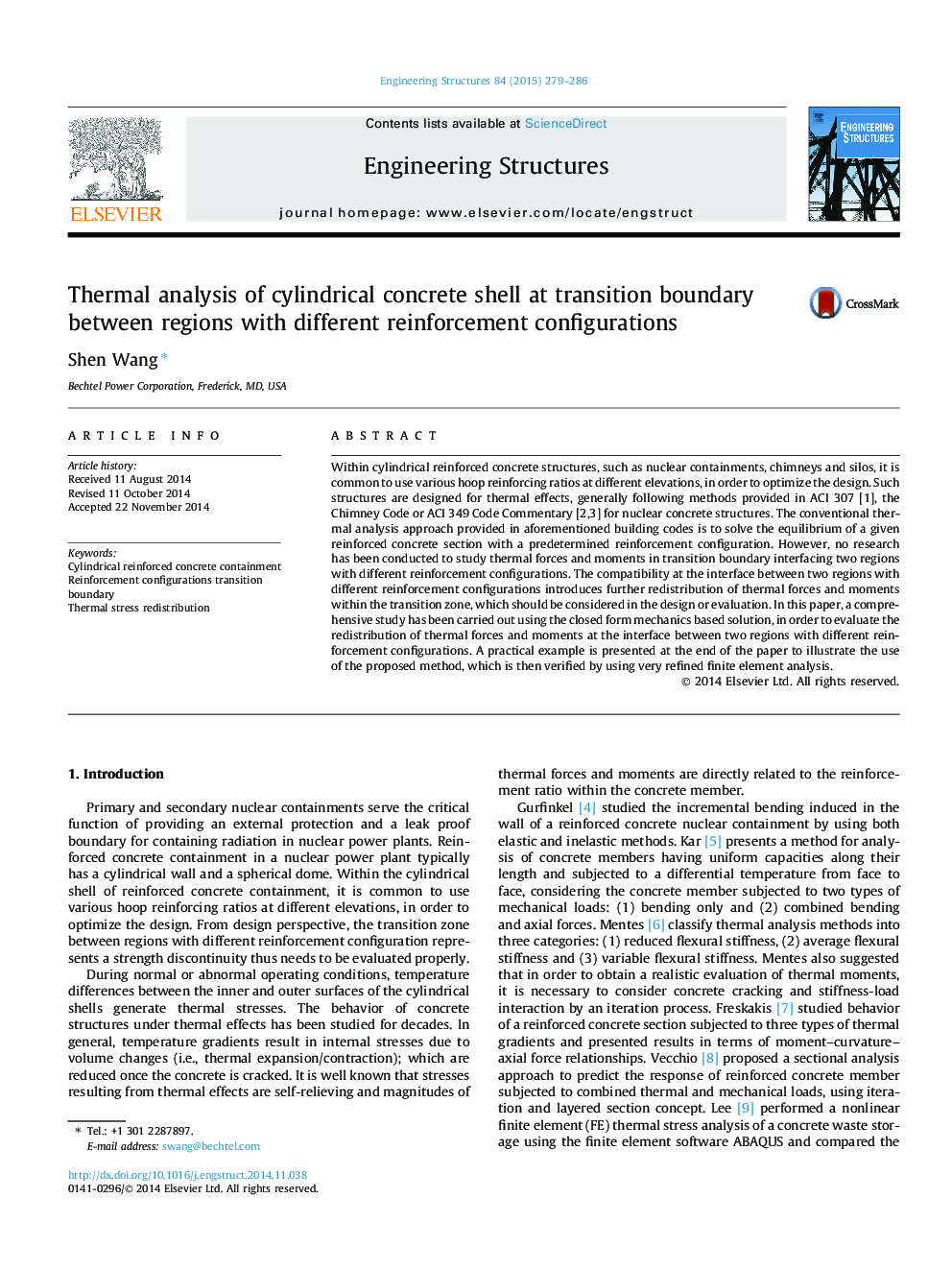 Thermal analysis of cylindrical concrete shell at transition boundary between regions with different reinforcement configurations