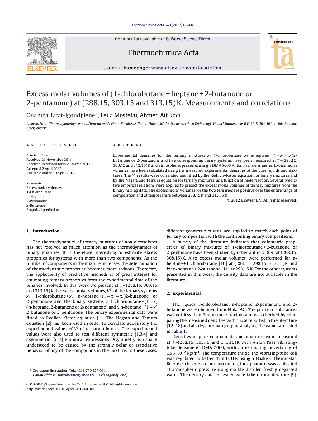 Excess molar volumes of (1-chlorobutane + heptane + 2-butanone or 2-pentanone) at (288.15, 303.15 and 313.15) K. Measurements and correlations