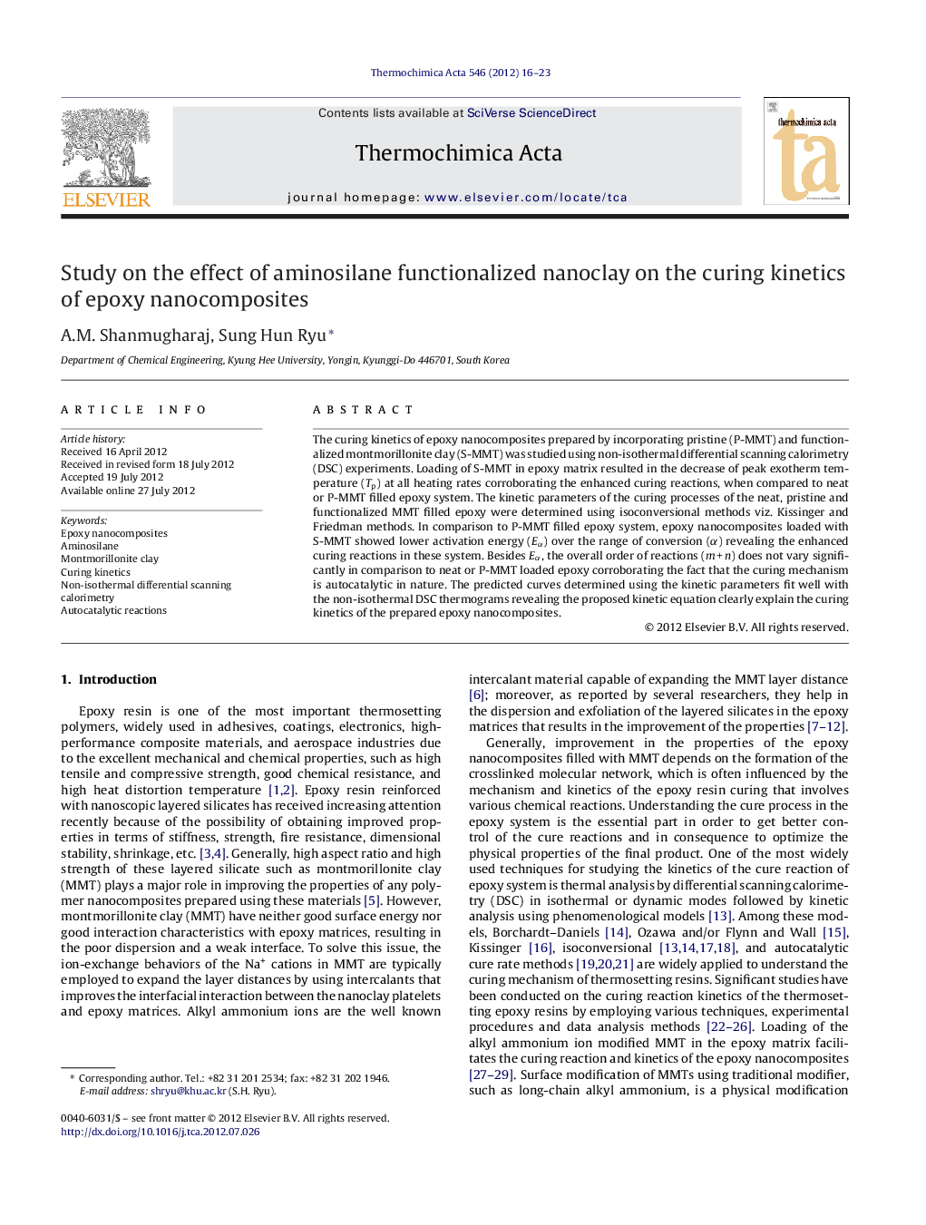 Study on the effect of aminosilane functionalized nanoclay on the curing kinetics of epoxy nanocomposites