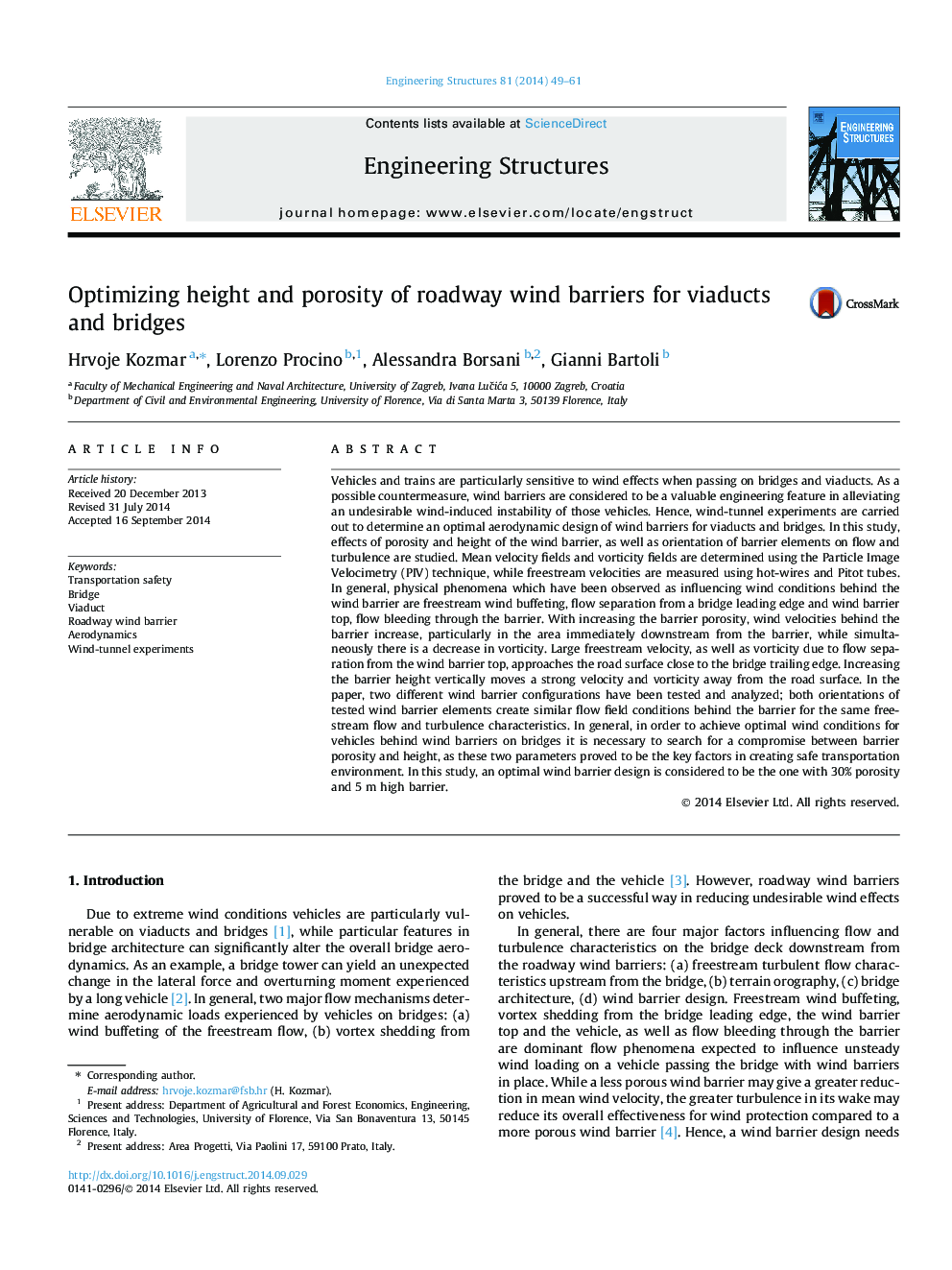 عکس صفحه اول مقاله: Optimizing height and porosity of roadway wind barriers for viaducts and bridges Optimizing height and porosity of roadway wind barriers for viaducts and bridges