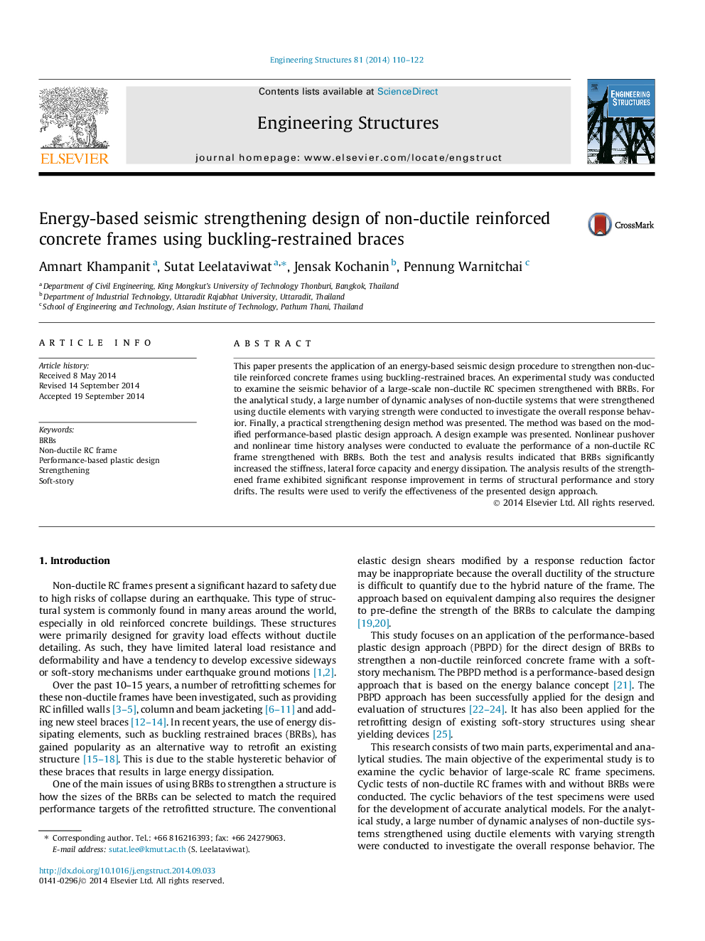 Energy-based seismic strengthening design of non-ductile reinforced concrete frames using buckling-restrained braces