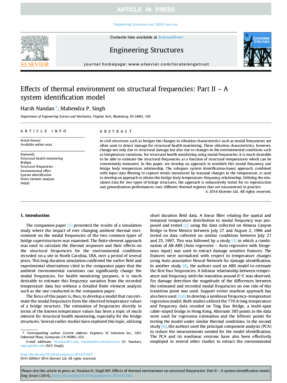 Effects of thermal environment on structural frequencies: Part II - A system identification model