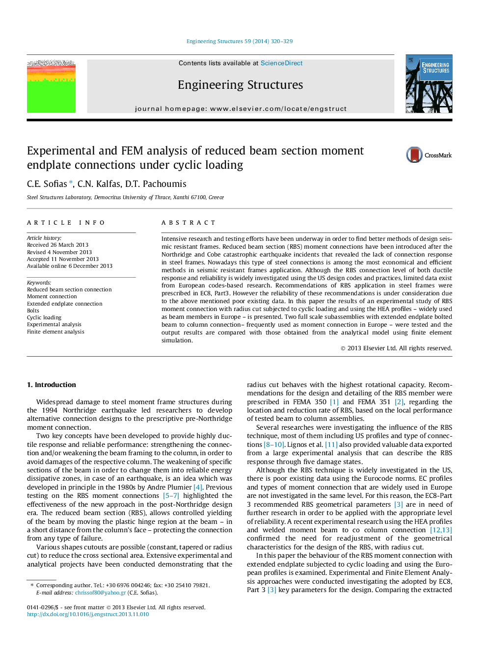 Experimental and FEM analysis of reduced beam section moment endplate connections under cyclic loading