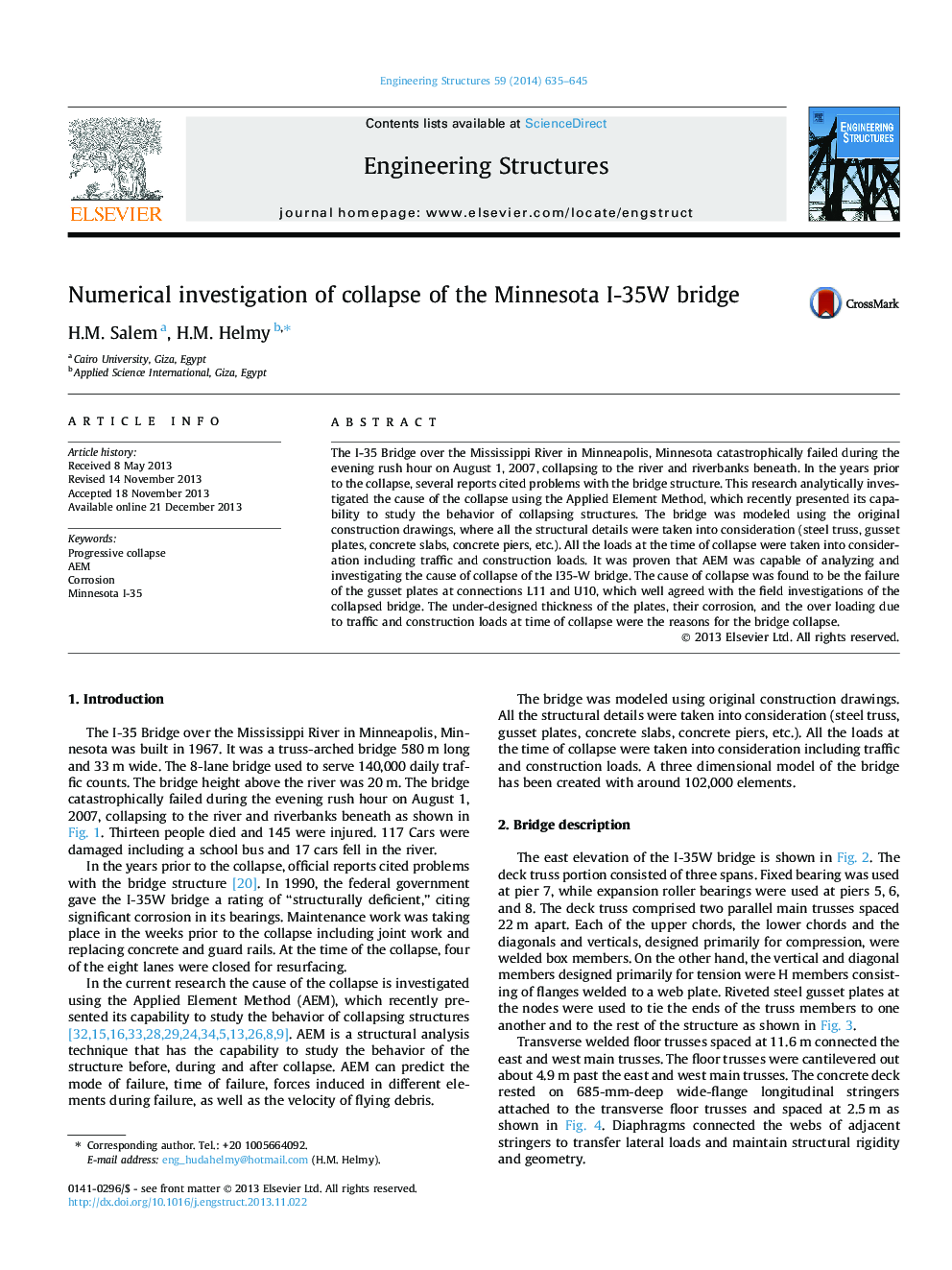 Numerical investigation of collapse of the Minnesota I-35W bridge