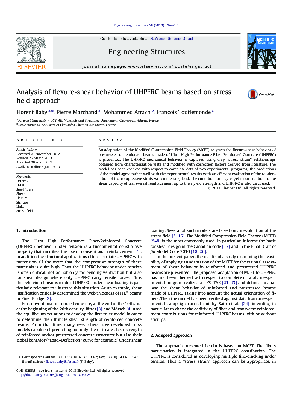 Analysis of flexure-shear behavior of UHPFRC beams based on stress field approach