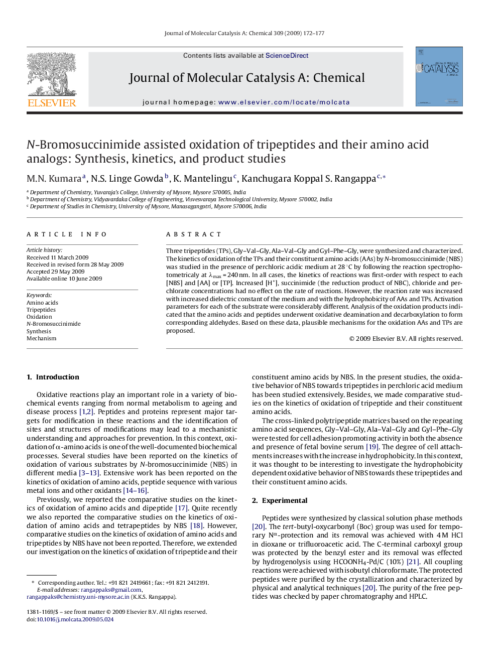 N-Bromosuccinimide assisted oxidation of tripeptides and their amino acid analogs: Synthesis, kinetics, and product studies