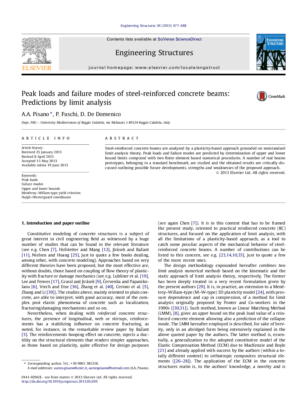 Peak loads and failure modes of steel-reinforced concrete beams: Predictions by limit analysis