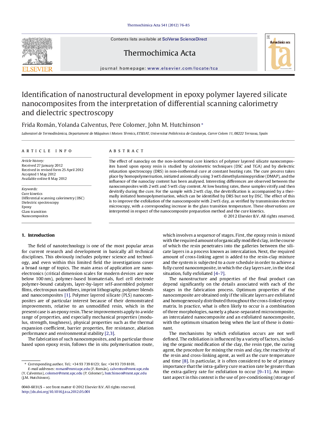 Identification of nanostructural development in epoxy polymer layered silicate nanocomposites from the interpretation of differential scanning calorimetry and dielectric spectroscopy