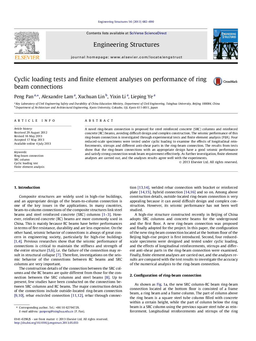 Cyclic loading tests and finite element analyses on performance of ring beam connections