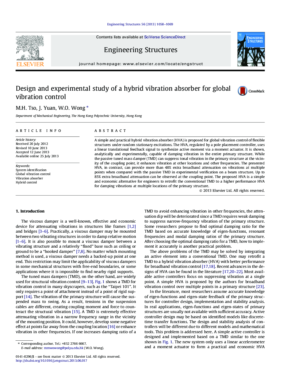 Design and experimental study of a hybrid vibration absorber for global vibration control