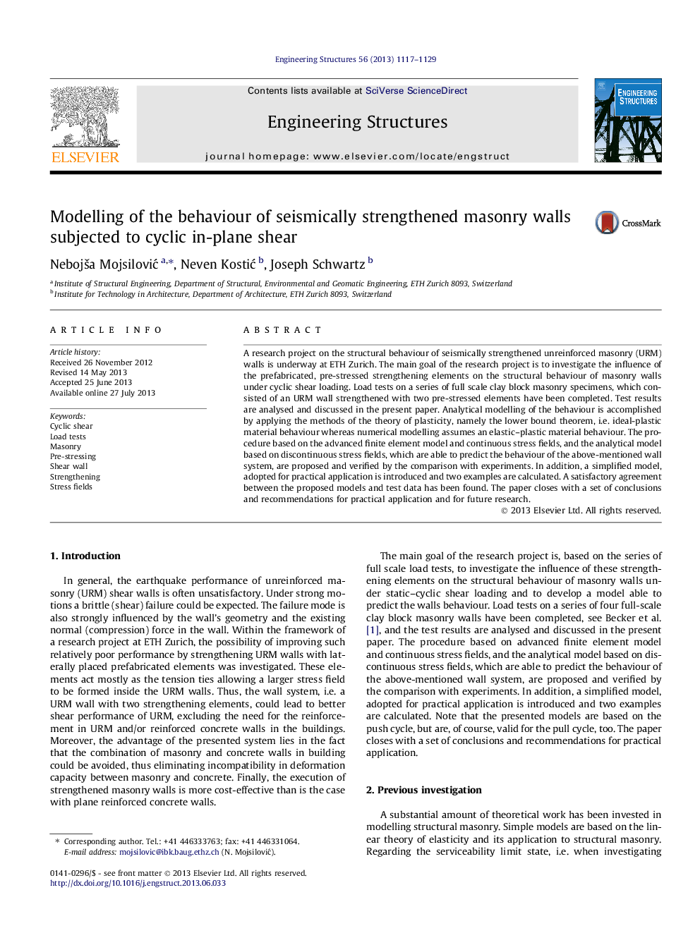 Modelling of the behaviour of seismically strengthened masonry walls subjected to cyclic in-plane shear