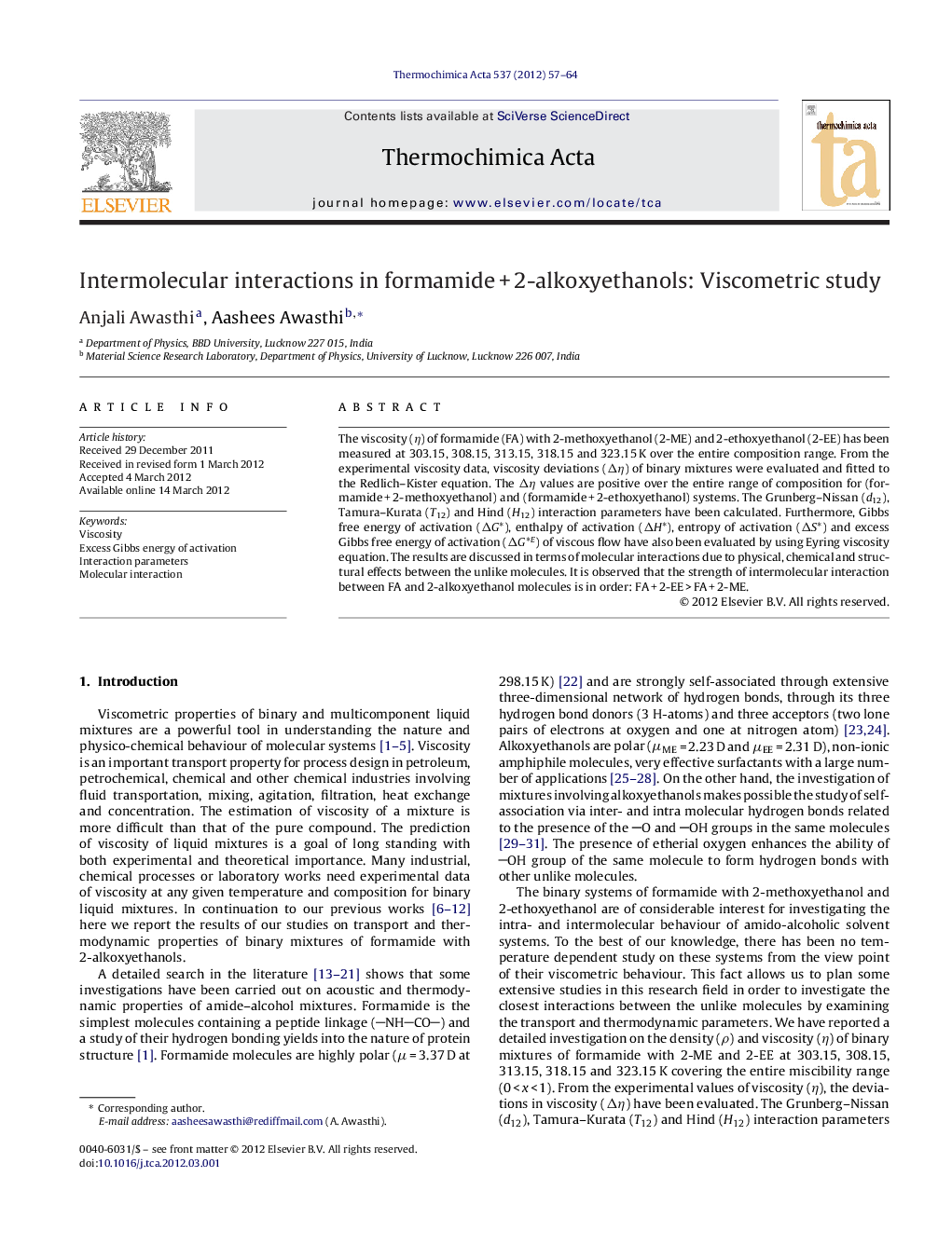 Intermolecular interactions in formamide + 2-alkoxyethanols: Viscometric study