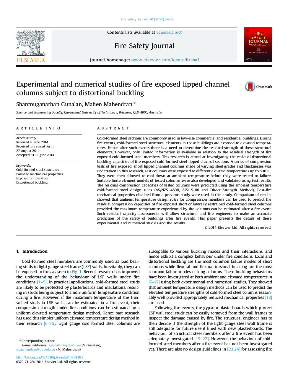 Experimental and numerical studies of fire exposed lipped channel columns subject to distortional buckling