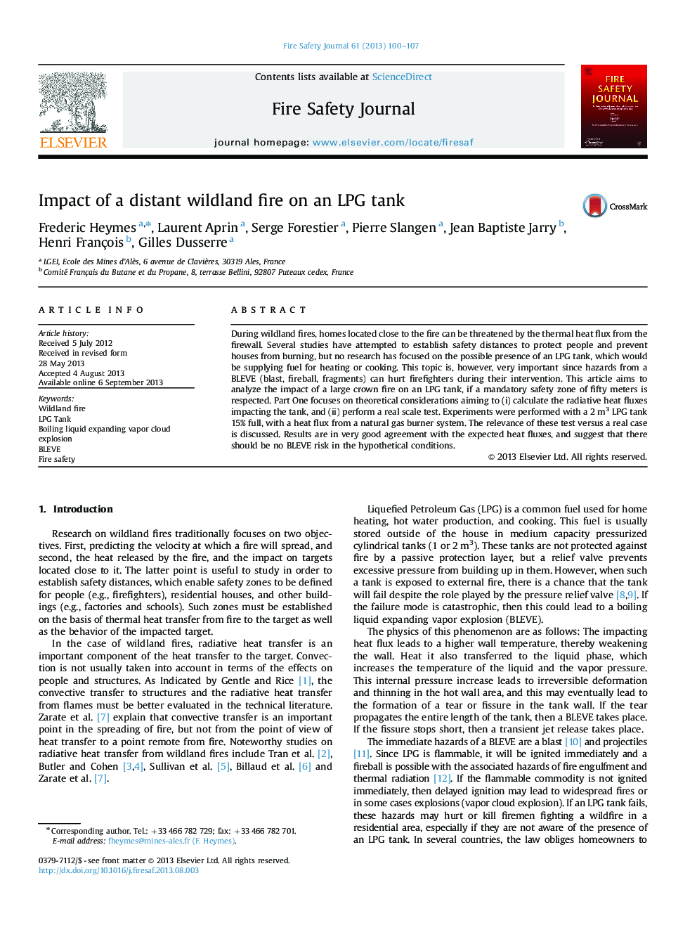 عکس صفحه اول مقاله: Impact of a distant wildland fire on an LPG tank Impact of a distant wildland fire on an LPG tank