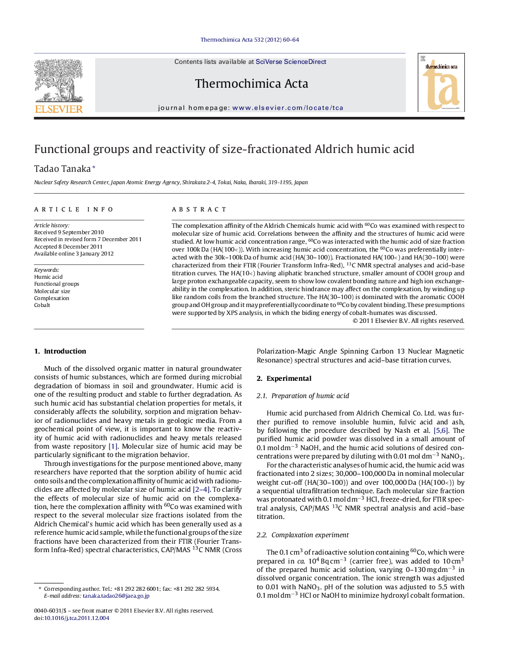 Functional groups and reactivity of size-fractionated Aldrich humic acid