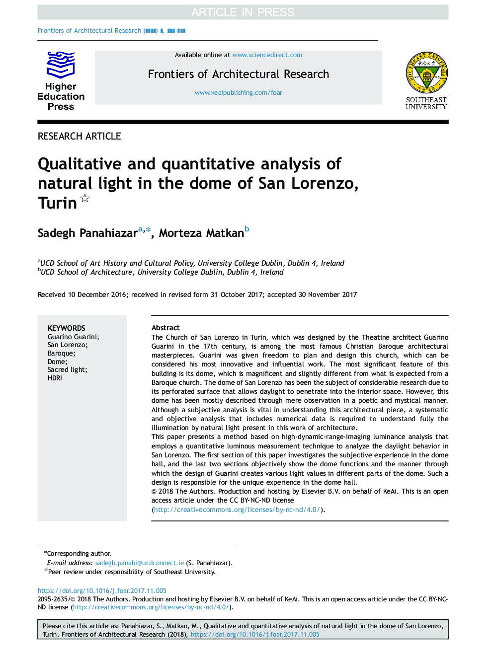 Qualitative and quantitative analysis of natural light in the dome of San Lorenzo, Turin