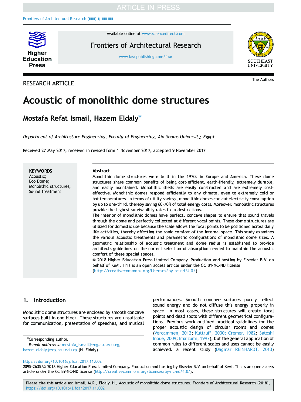 Acoustic of monolithic dome structures