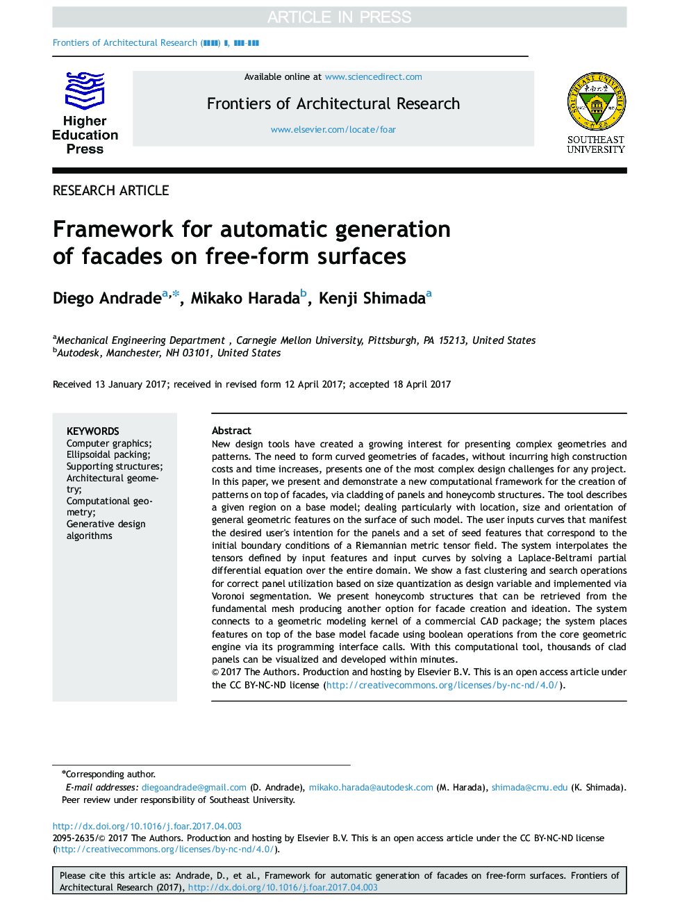 Framework for automatic generation of facades on free-form surfaces